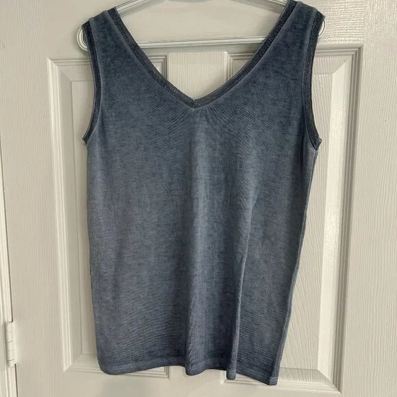 Women's Knit V Style Tank Top in Light Denim and Sparkle Design- Size M - Picture 2 of 3